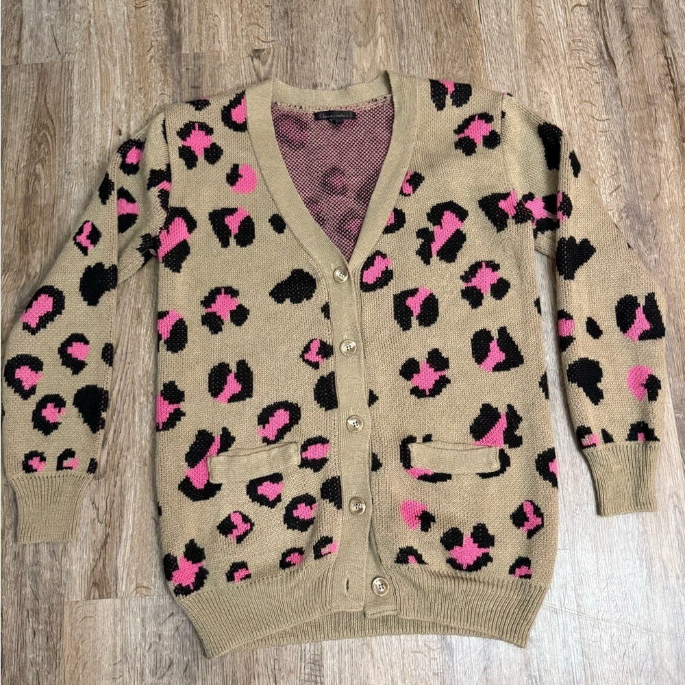 Lucca Couture Beige and Pink Animal Print Cardigan